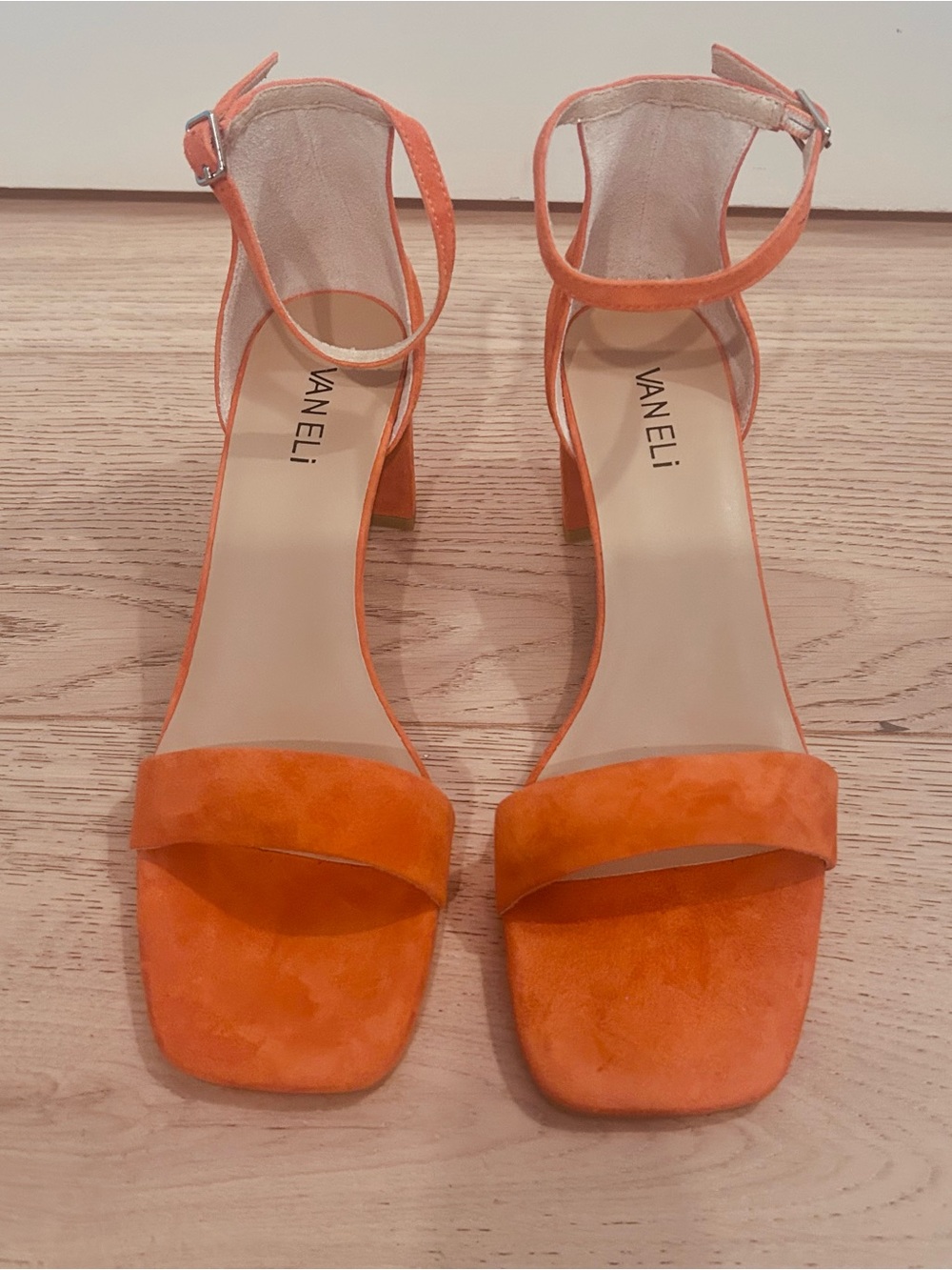 Vaneli Orange Suede Ankle-Strap Block Heel Sandals 9.5 Narrow
